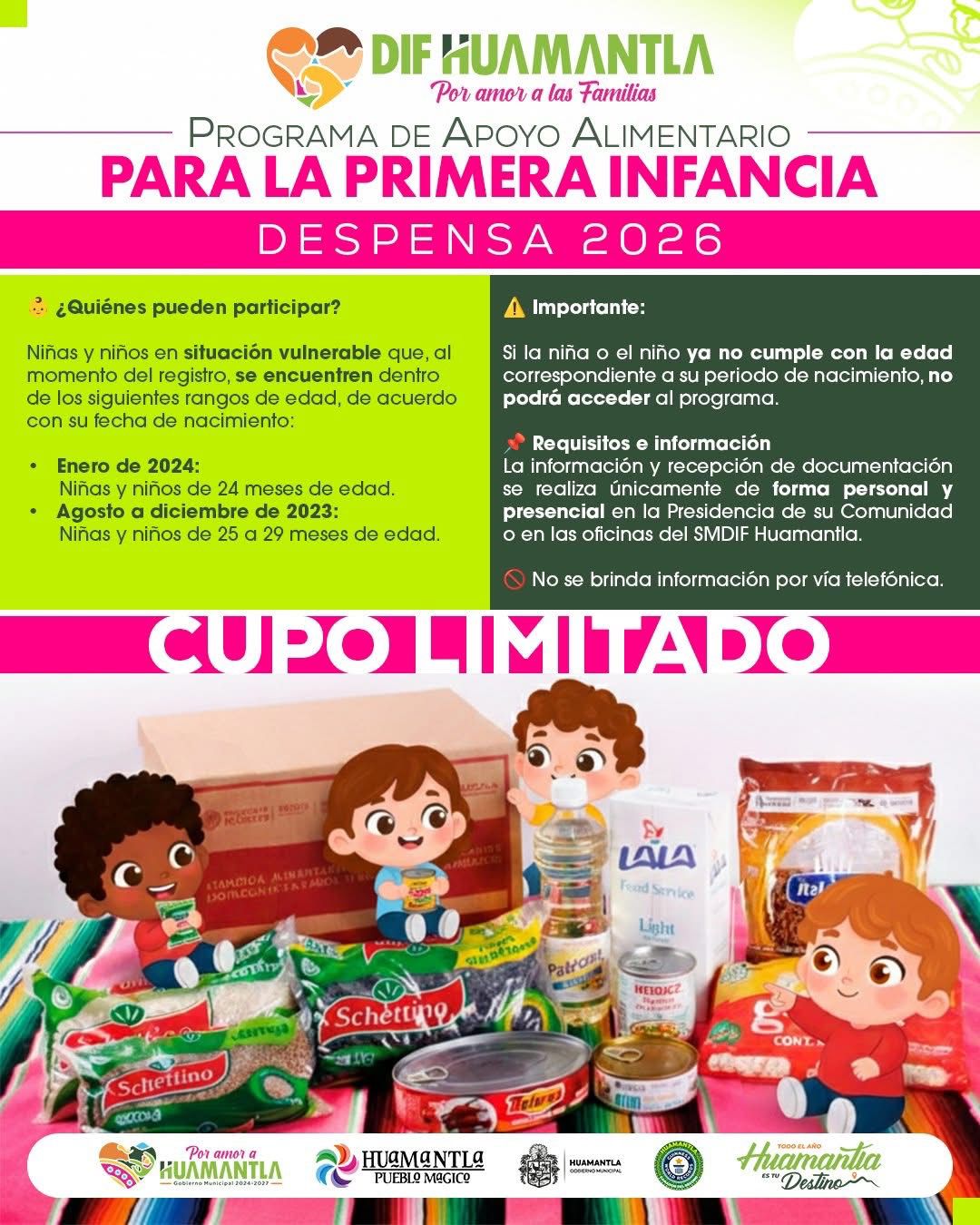 SMDIF Huamantla mantiene abierta orientación para integrarse al Programa de Apoyo Alimentario para la Primera Infancia 2026